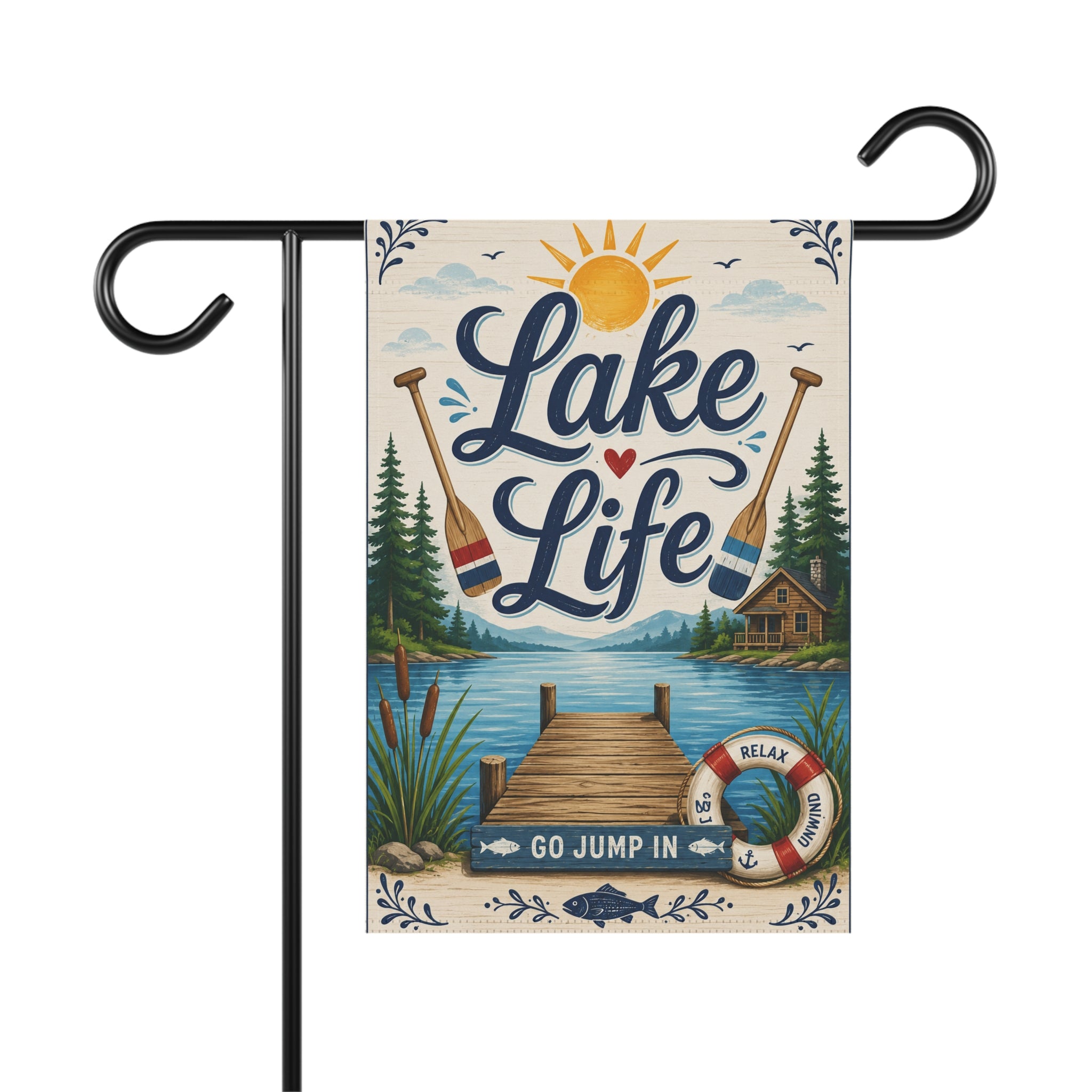 Lake Life Garden Flag — "Lake Life" Dock Scene House & Garden Banner