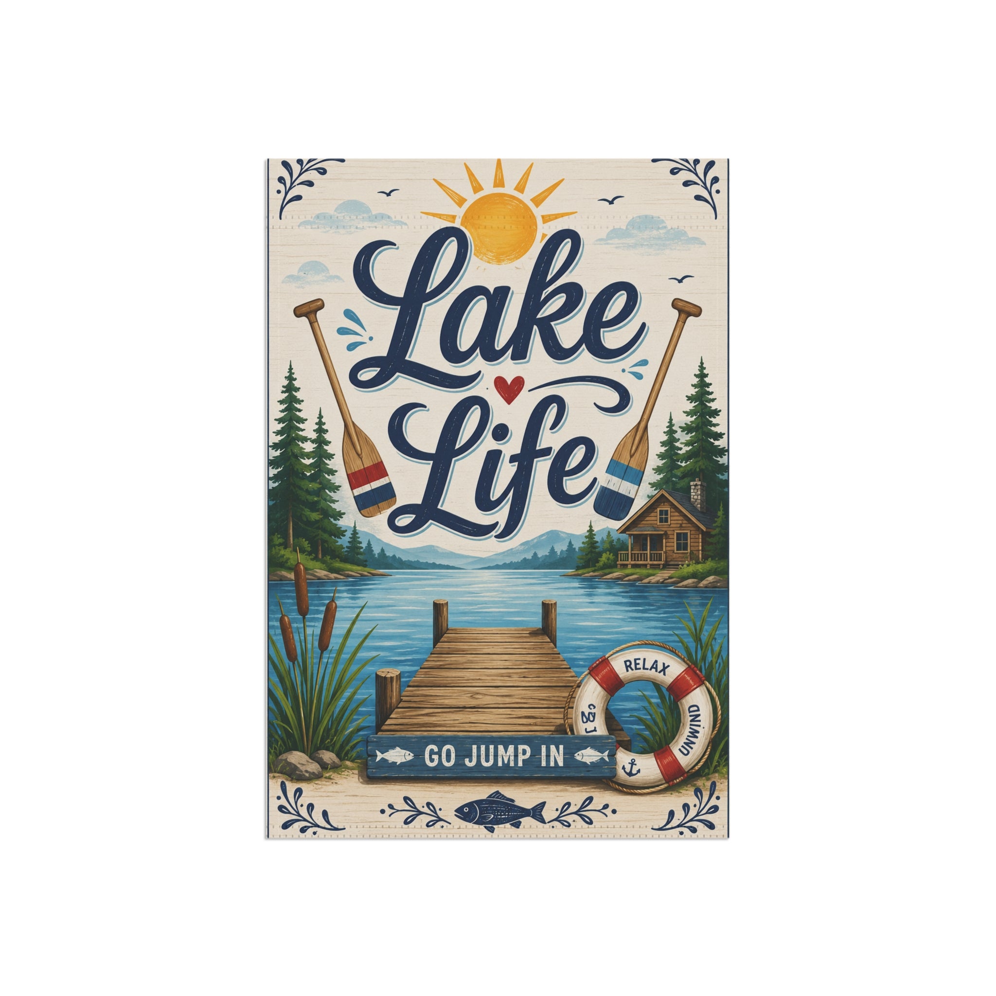 Lake Life Garden Flag — "Lake Life" Dock Scene House & Garden Banner
