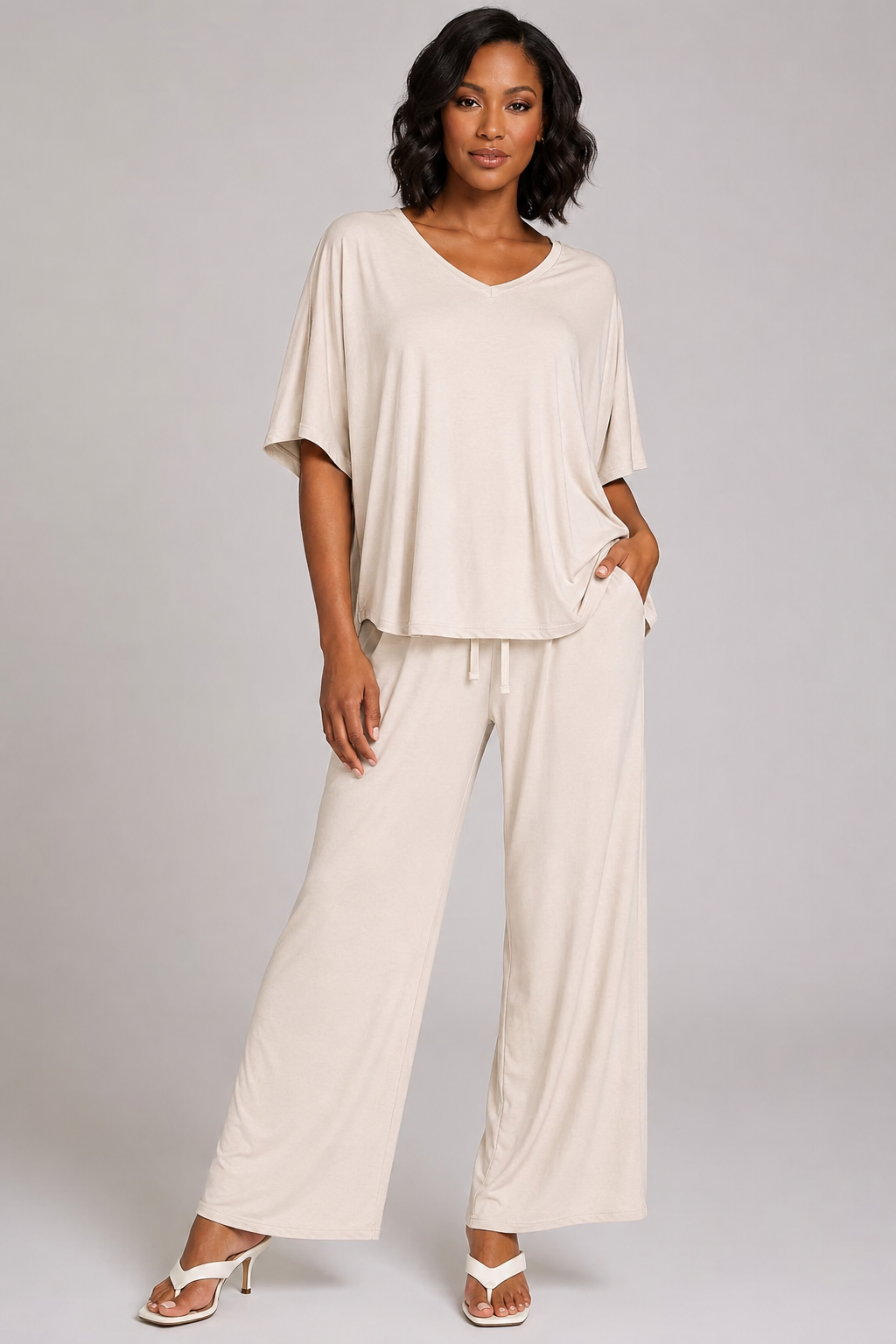 Zenana V-Neck Oversized Top & Pants Set