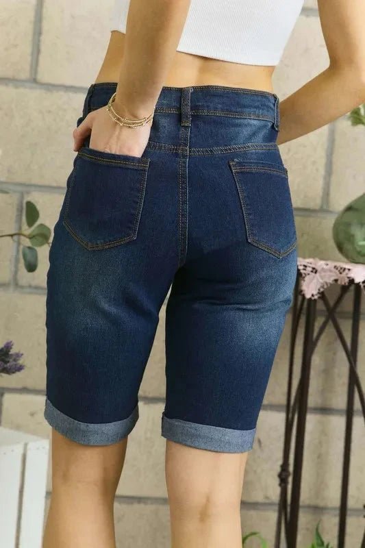 ADORA Distressed Denim Shorts with Pockets - Grace & Grit Boutique