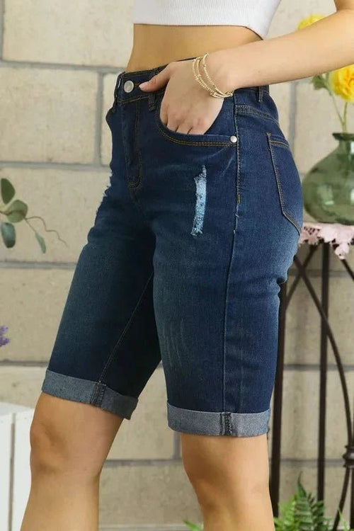 ADORA Distressed Denim Shorts with Pockets - Grace & Grit Boutique