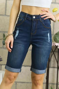 ADORA Distressed Denim Shorts with Pockets - Grace & Grit Boutique