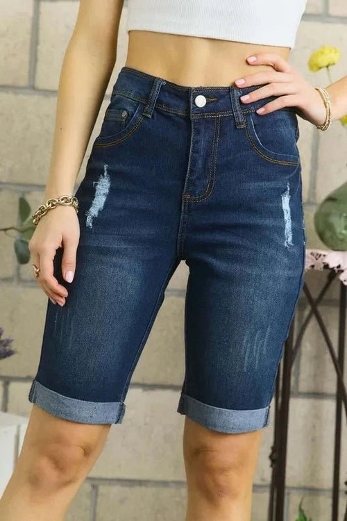 ADORA Distressed Denim Shorts with Pockets - Grace & Grit Boutique