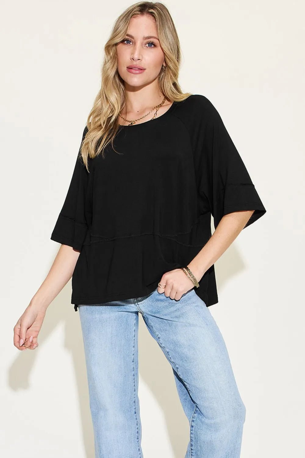 Basic Bae Full Size Bamboo Round Neck Exposed Seam T-Shirt Plus Size by Trendsi