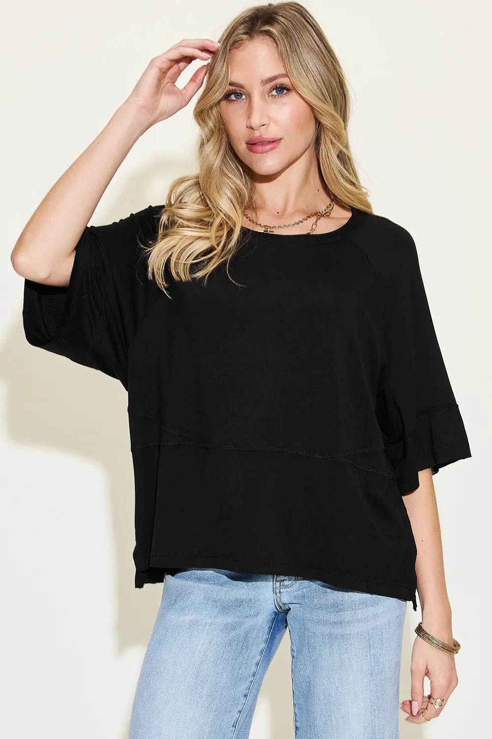 Basic Bae Full Size Bamboo Round Neck Exposed Seam T-Shirt Plus Size by Trendsi