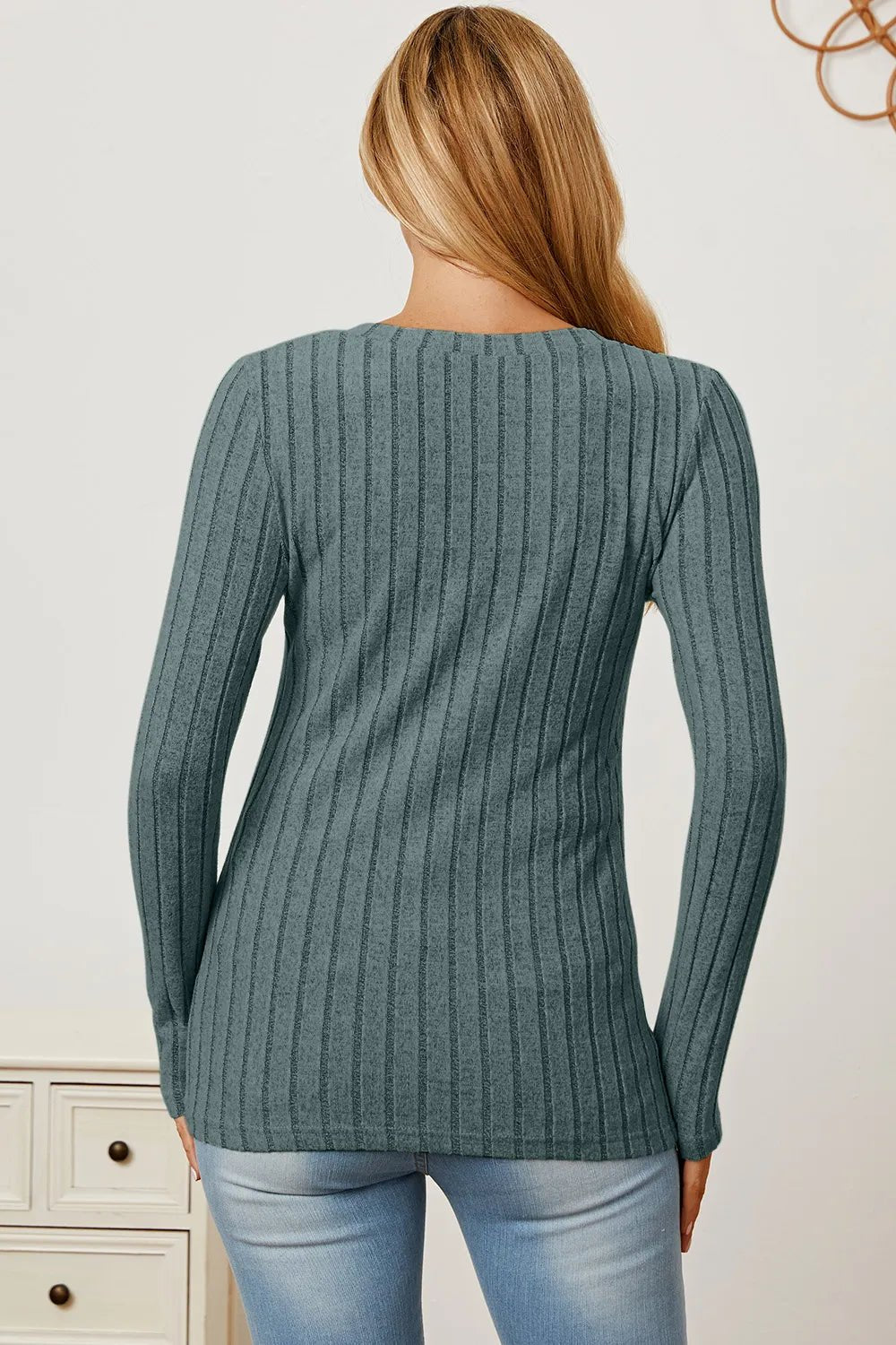 Basic Bae Full Size Ribbed V - Neck Long Sleeve T-Shirt - Grace & Grit Boutique