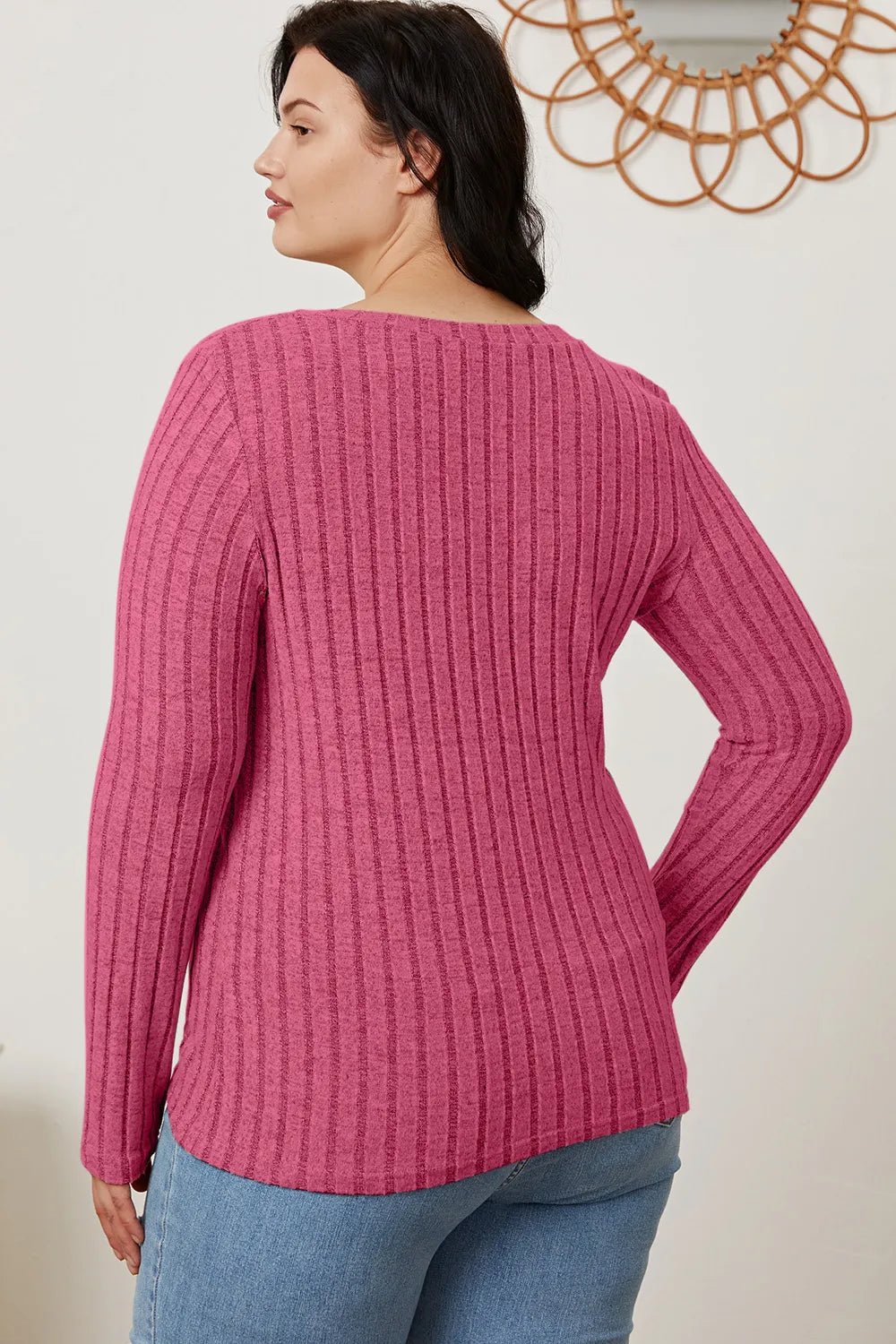 Basic Bae Full Size Ribbed V-Neck Long Sleeve T-Shirt by Trendsi