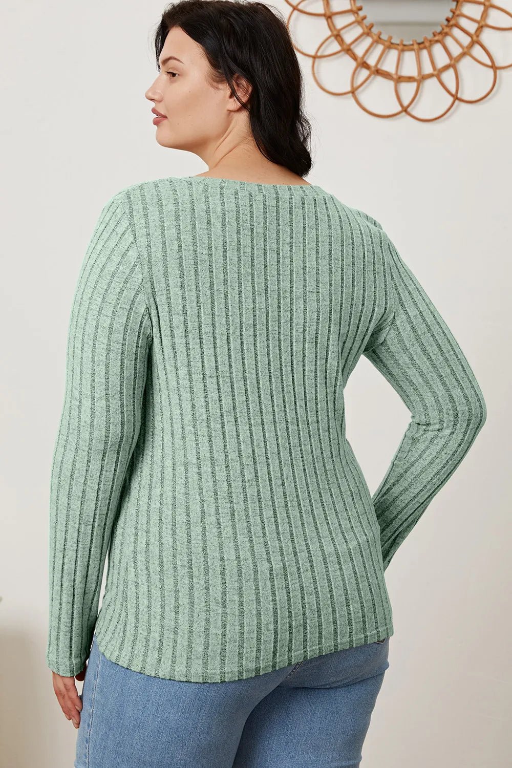 Basic Bae Full Size Ribbed V - Neck Long Sleeve T-Shirt - Grace & Grit Boutique