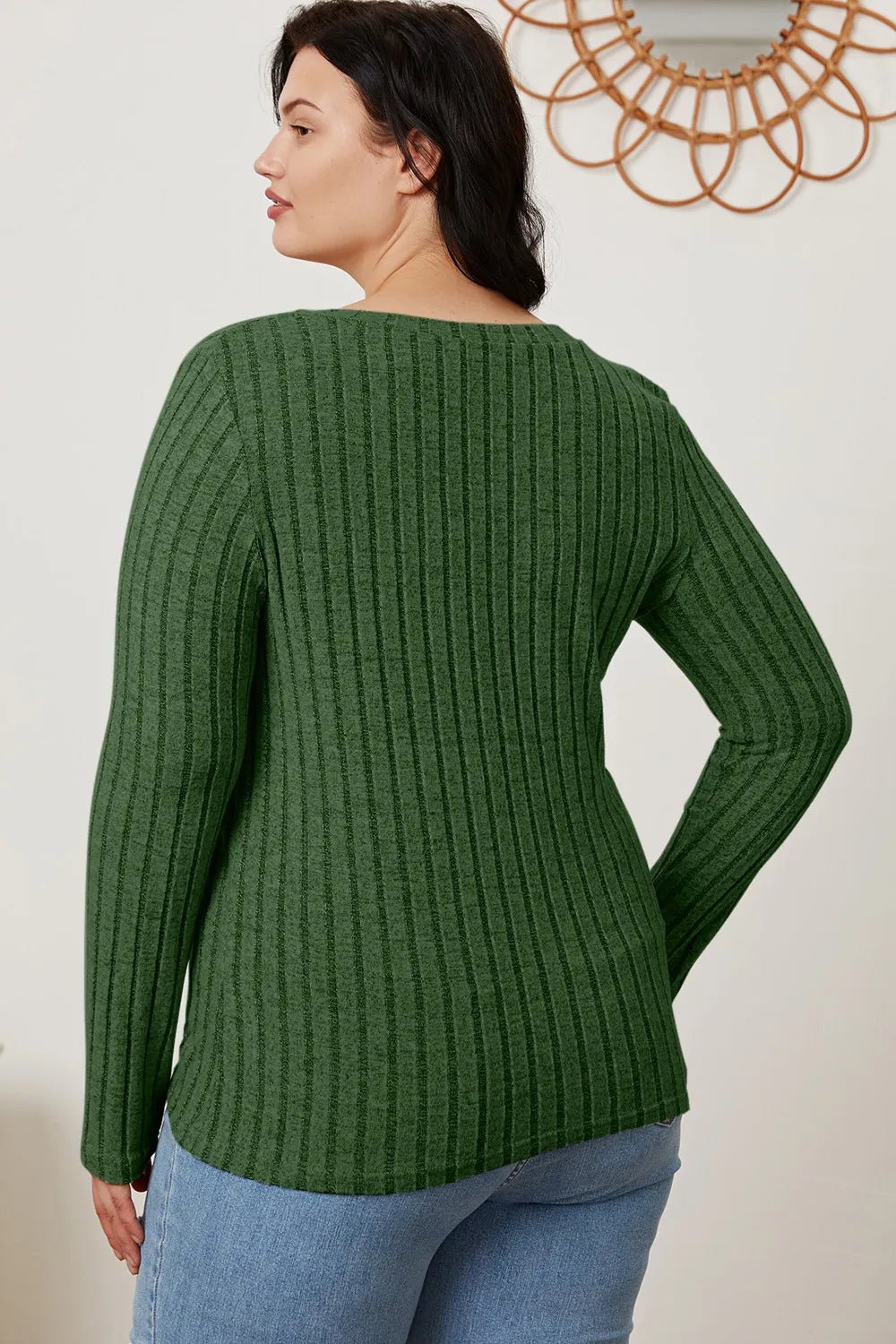 Basic Bae Full Size Ribbed V-Neck Long Sleeve T-Shirt by Trendsi