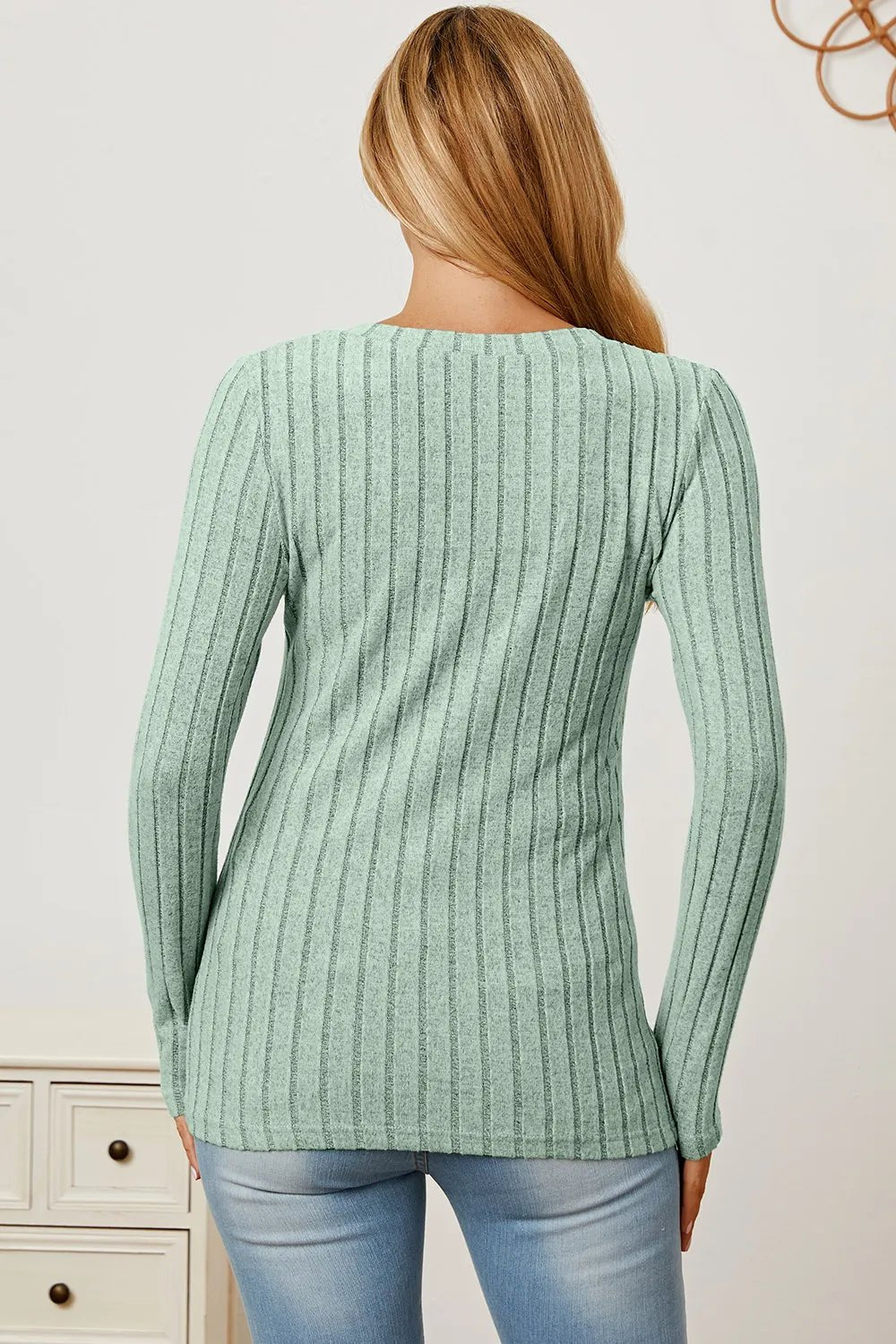 Basic Bae Full Size Ribbed V - Neck Long Sleeve T-Shirt - Grace & Grit Boutique