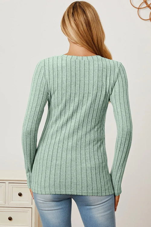 Basic Bae Full Size Ribbed V-Neck Long Sleeve T-Shirt by Trendsi