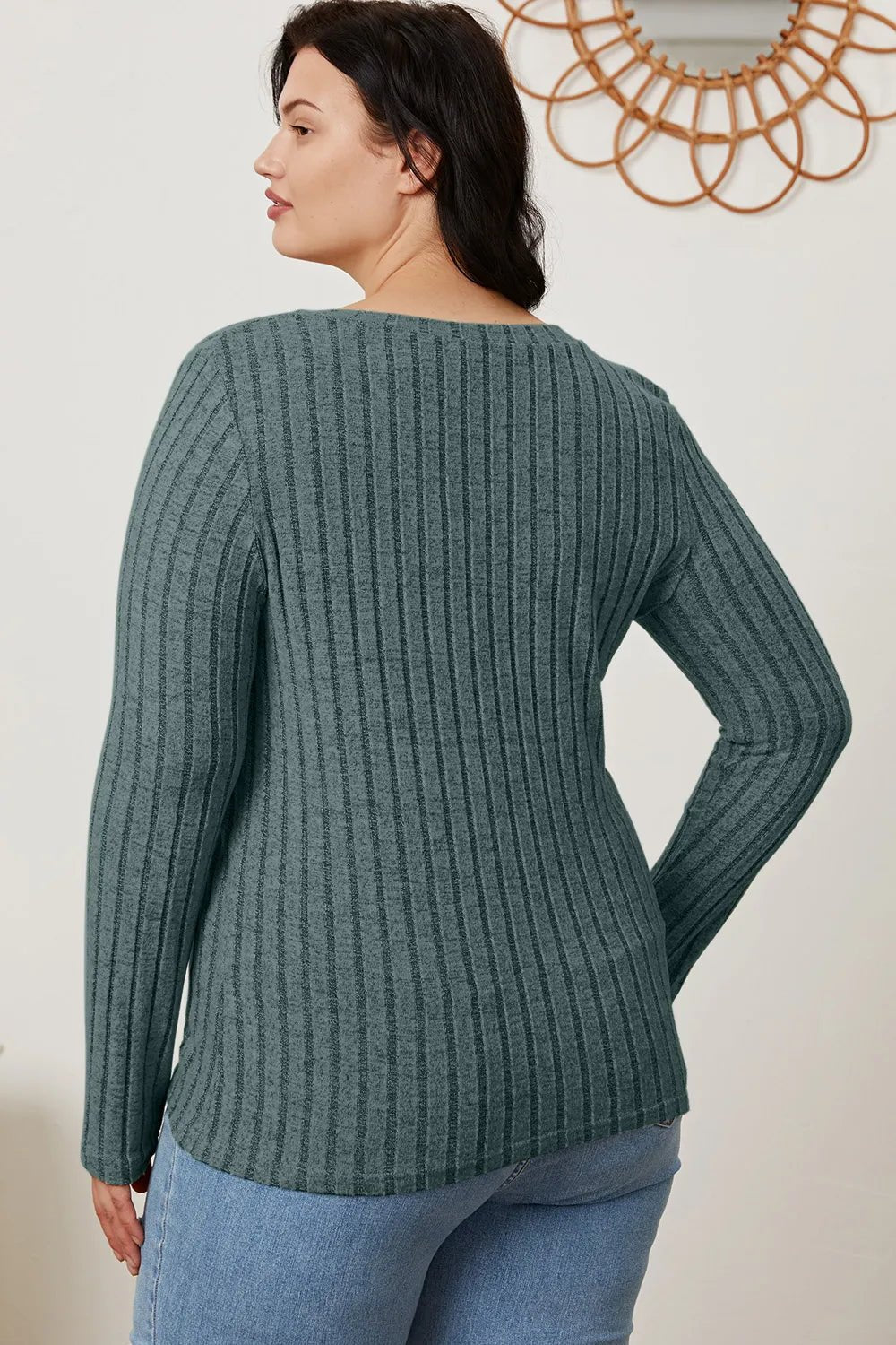 Basic Bae Full Size Ribbed V - Neck Long Sleeve T-Shirt - Grace & Grit Boutique