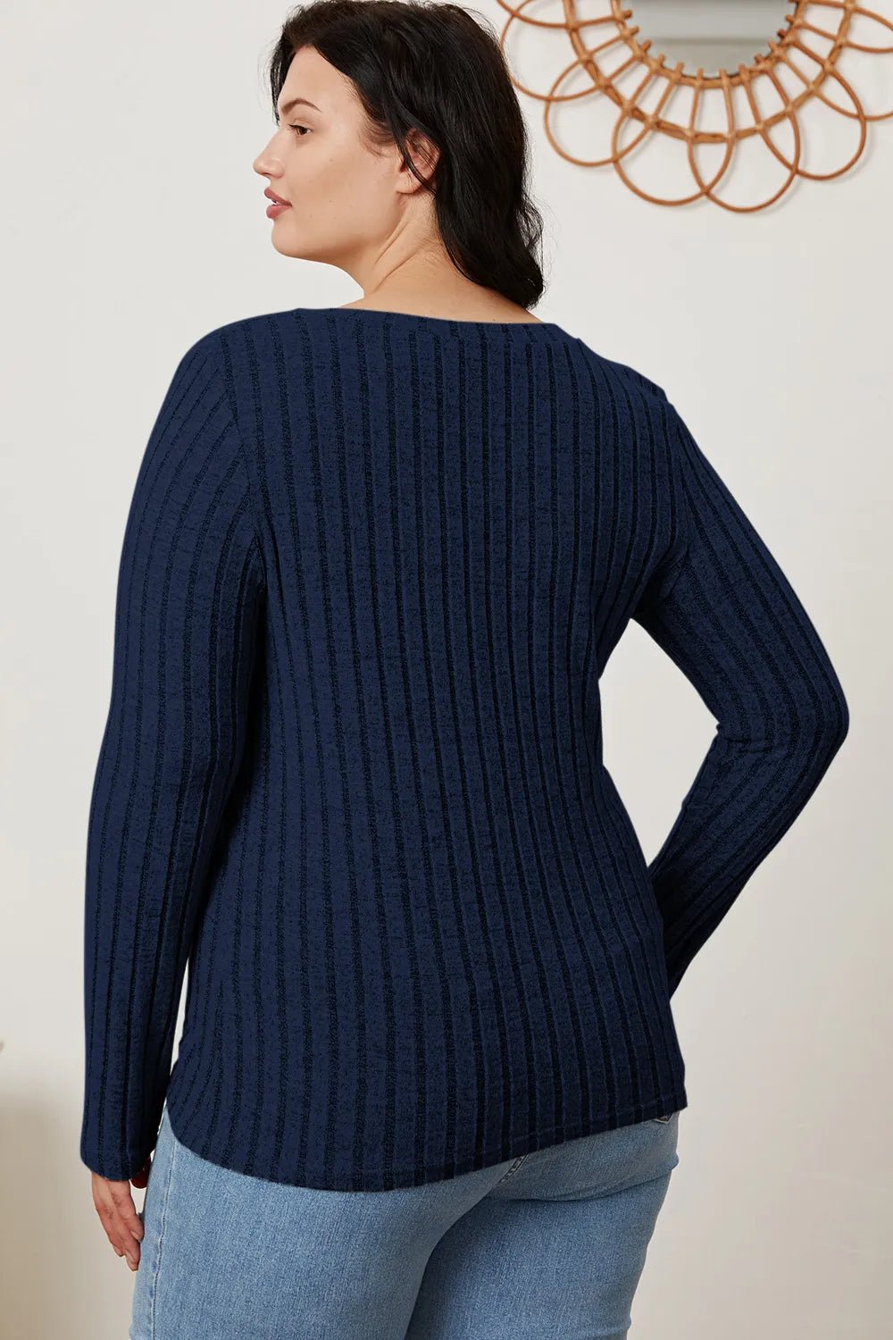 Basic Bae Full Size Ribbed V-Neck Long Sleeve T-Shirt by Trendsi