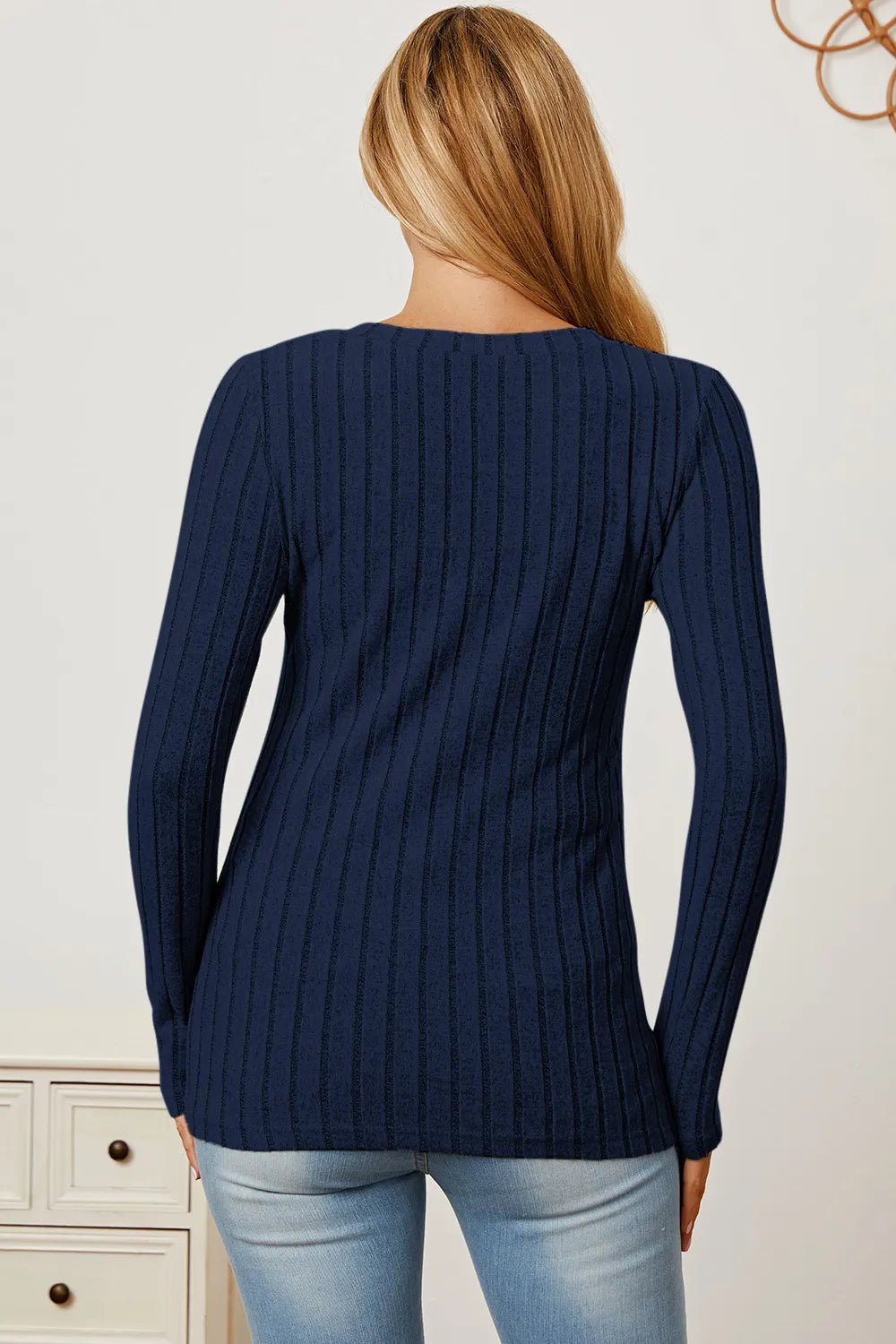 Basic Bae Full Size Ribbed V - Neck Long Sleeve T-Shirt - Grace & Grit Boutique