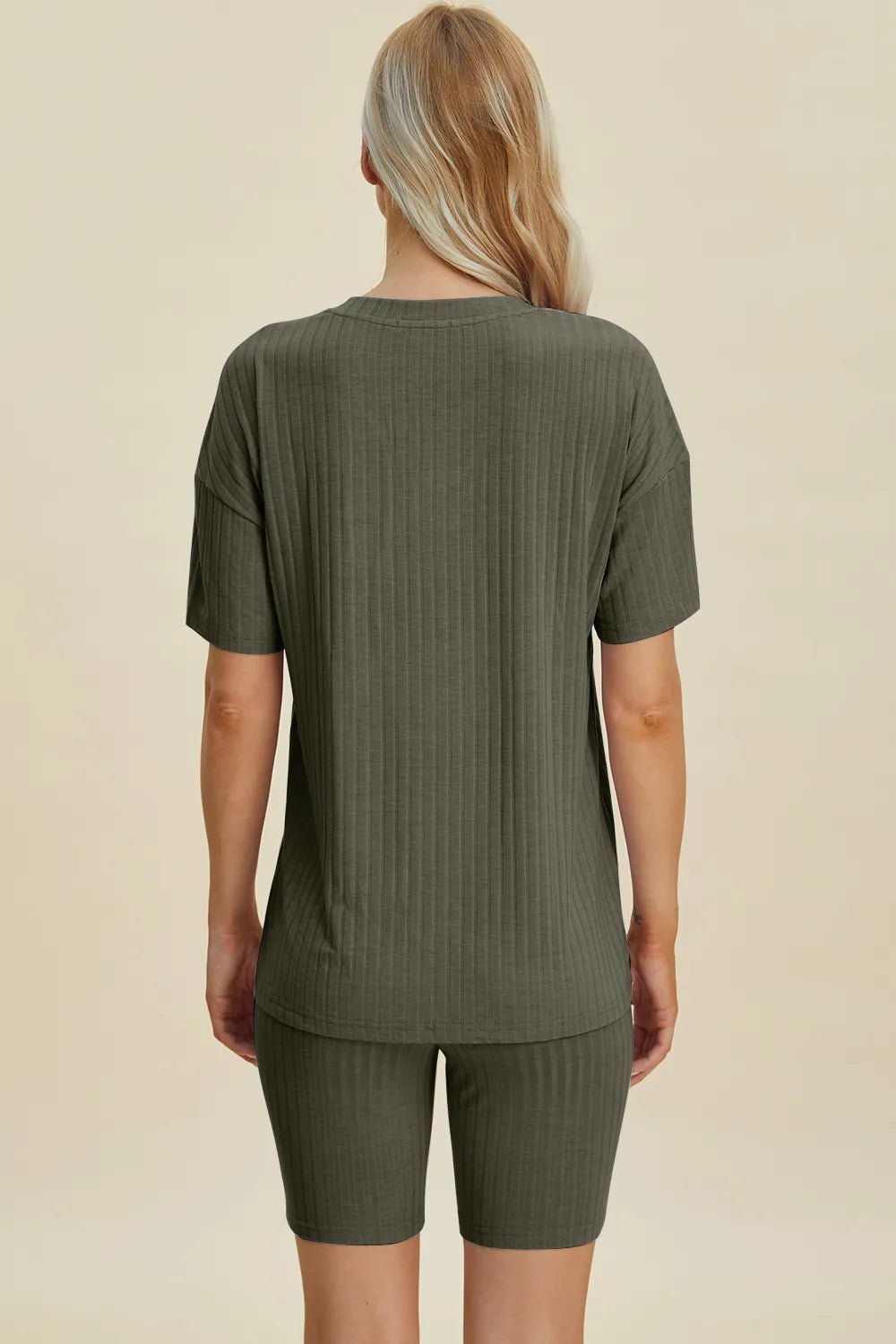 Basic Bae Full Size Ribbed V - Neck Short Sleeve Top and Shorts Set - Grace & Grit Boutique