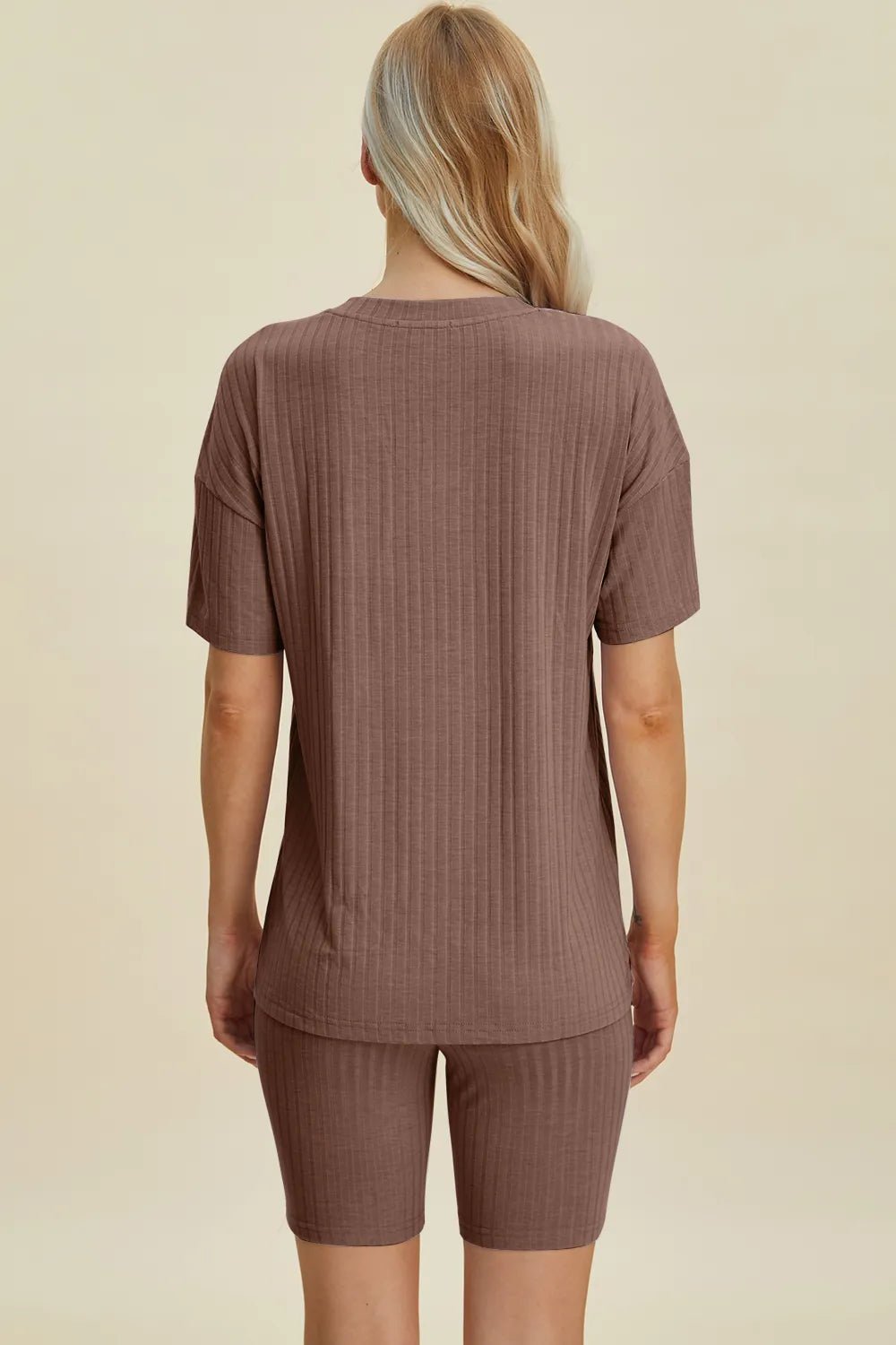 Basic Bae Full Size Ribbed V - Neck Short Sleeve Top and Shorts Set - Grace & Grit Boutique