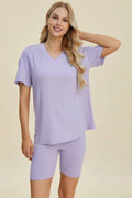 Basic Bae Full Size Ribbed V - Neck Short Sleeve Top and Shorts Set - Grace & Grit Boutique