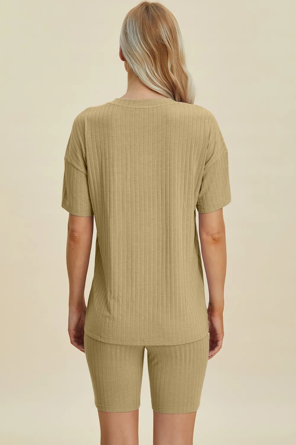 Basic Bae Full Size Ribbed V - Neck Short Sleeve Top and Shorts Set - Grace & Grit Boutique