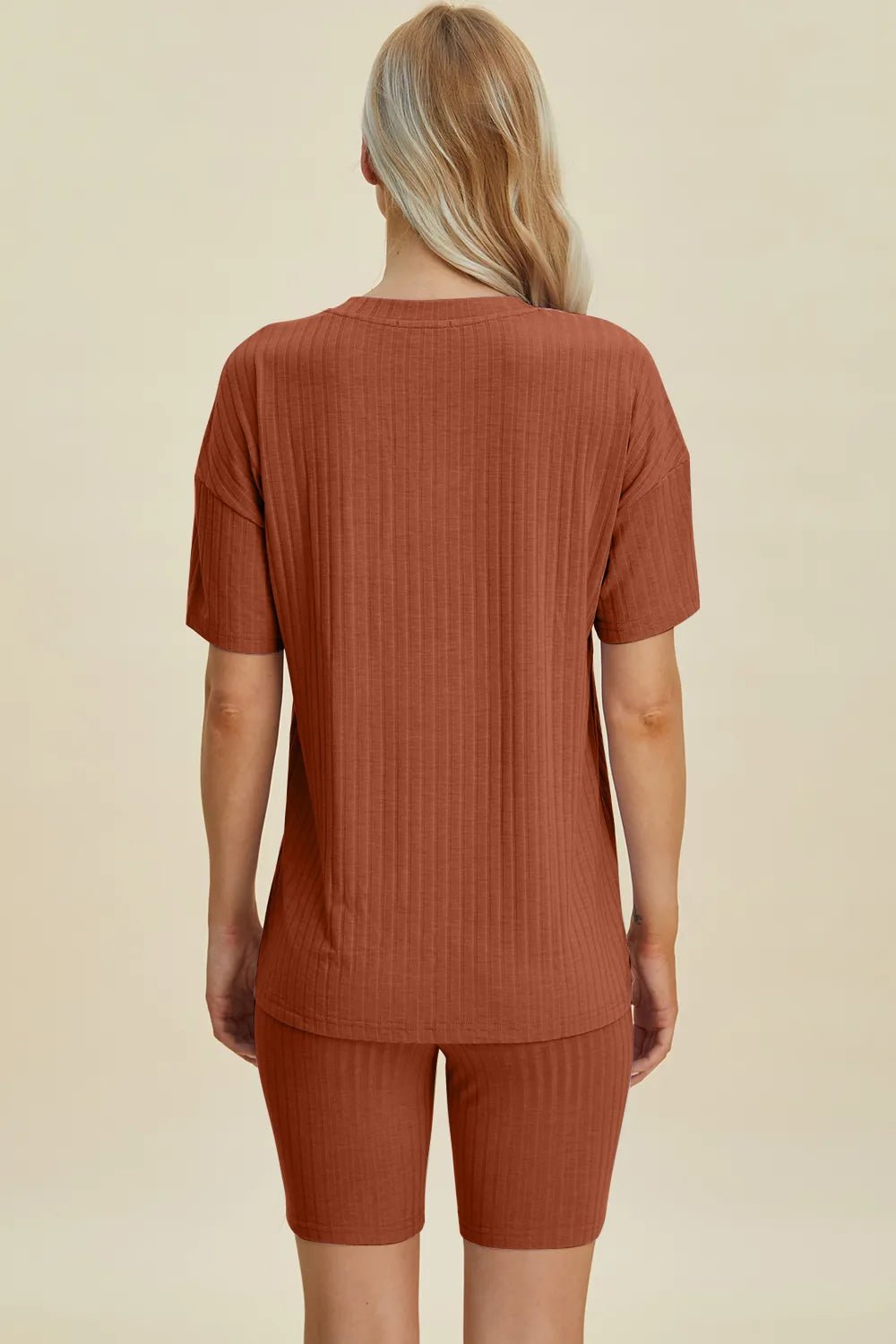 Basic Bae Full Size Ribbed V - Neck Short Sleeve Top and Shorts Set - Grace & Grit Boutique