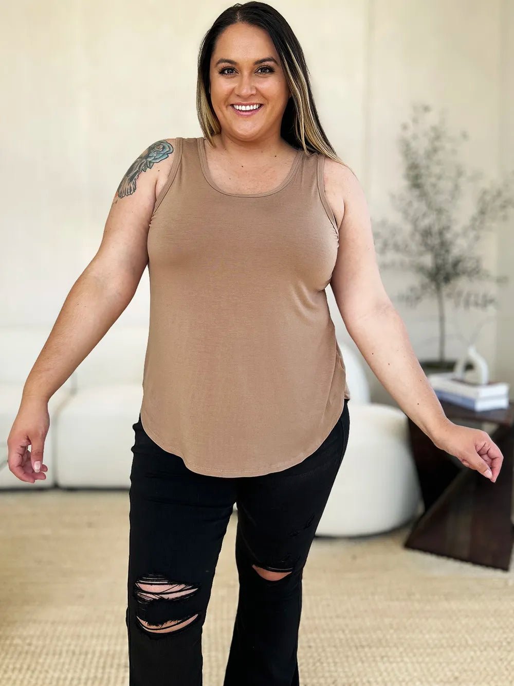 Basic Bae Full Size Round Neck Curved Hem Tank - Grace & Grit Boutique