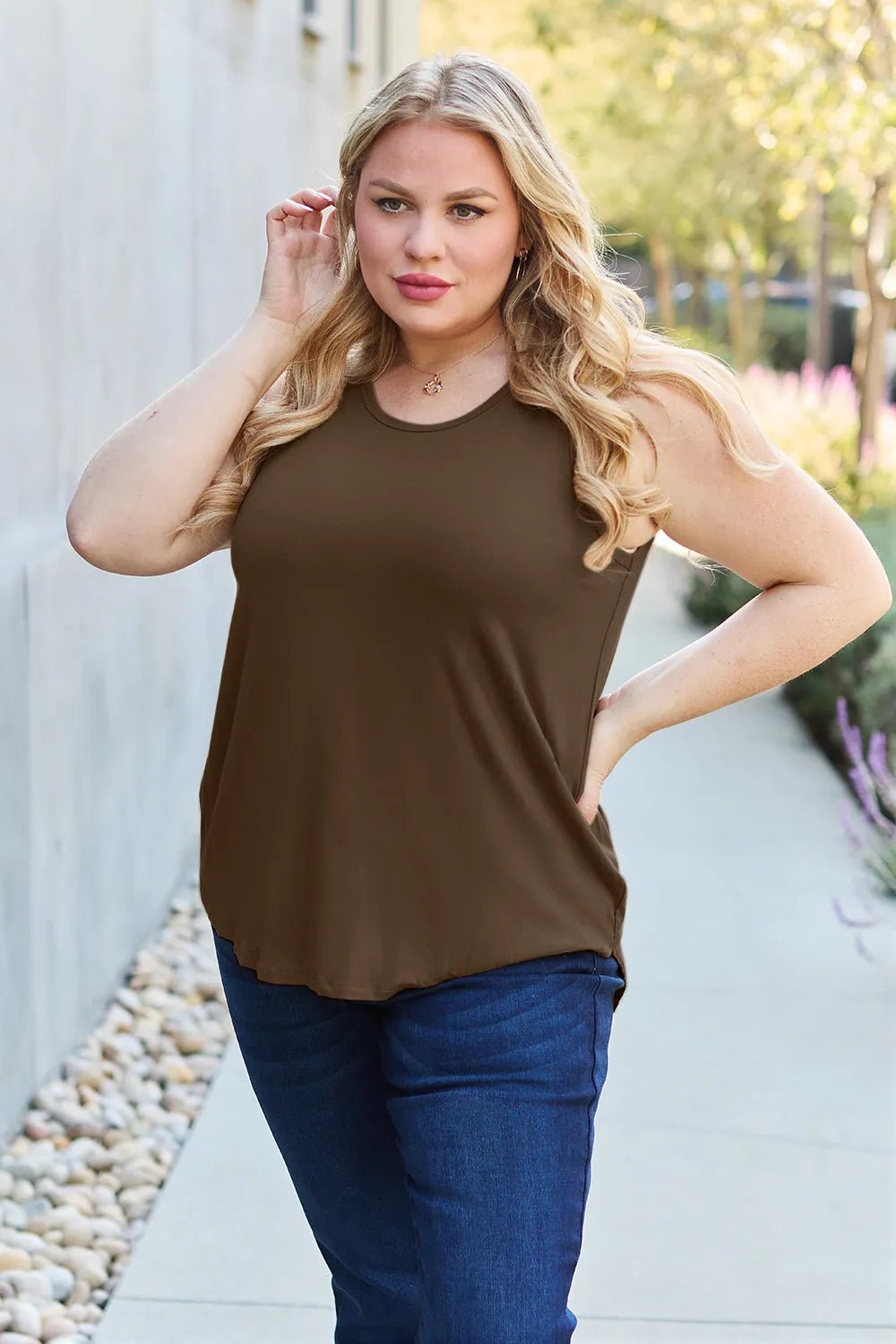 Basic Bae Full Size Round Neck Curved Hem Tank by Trendsi