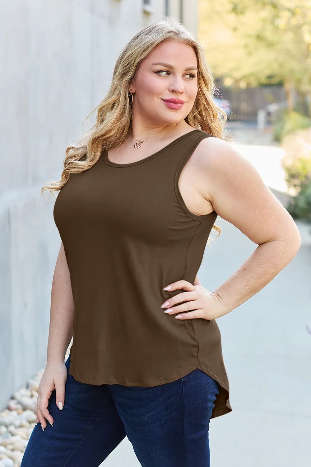 Basic Bae Full Size Round Neck Curved Hem Tank by Trendsi
