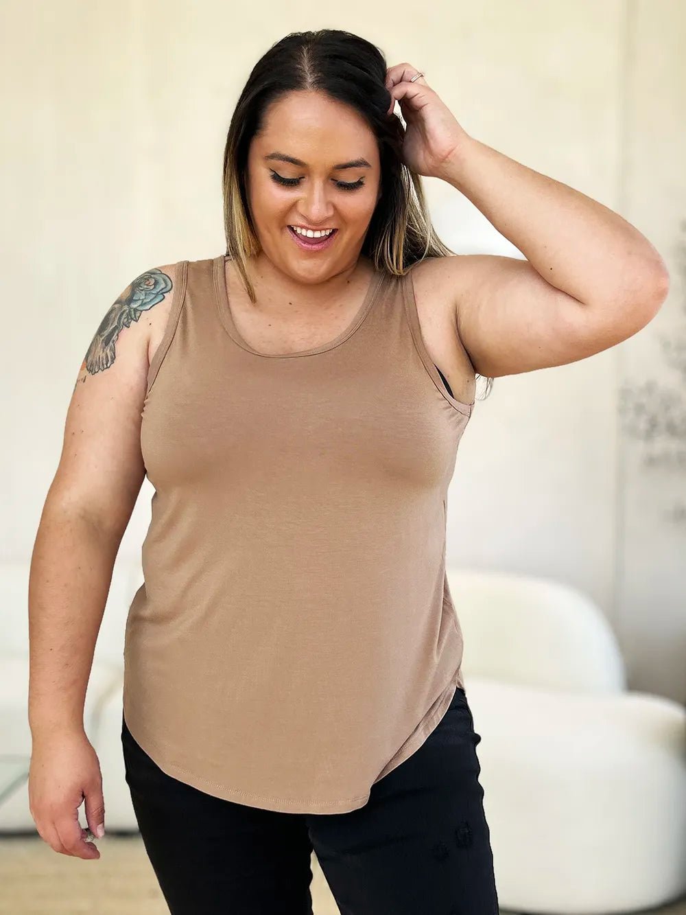 Basic Bae Full Size Round Neck Curved Hem Tank - Grace & Grit Boutique
