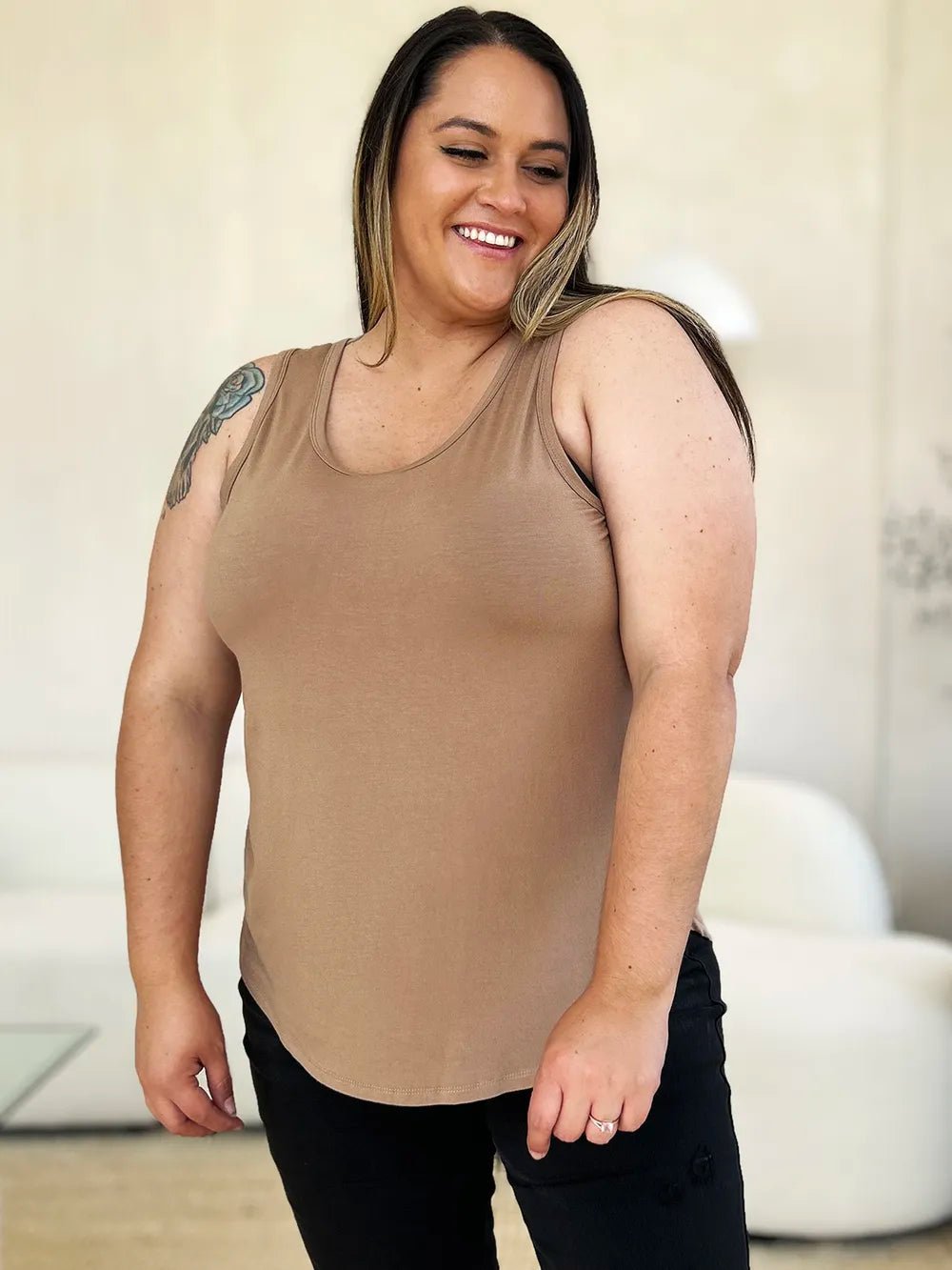 Basic Bae Full Size Round Neck Curved Hem Tank - Grace & Grit Boutique