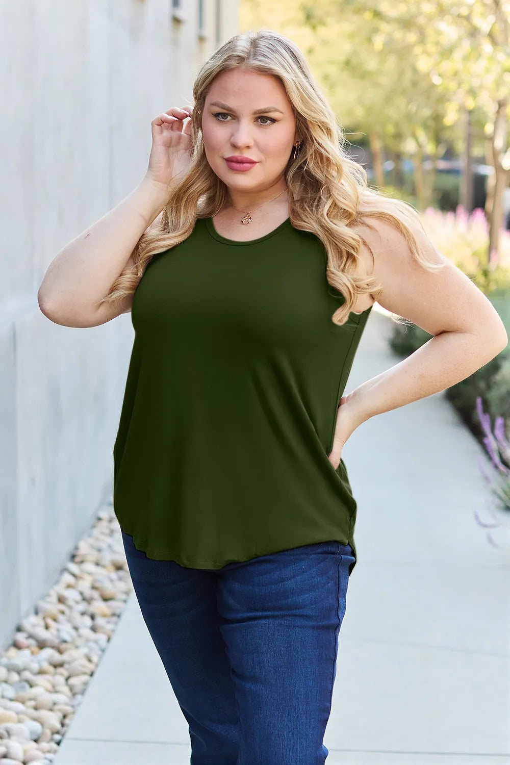 Basic Bae Full Size Round Neck Curved Hem Tank by Trendsi