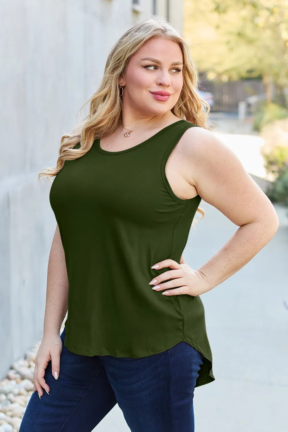 Basic Bae Full Size Round Neck Curved Hem Tank by Trendsi
