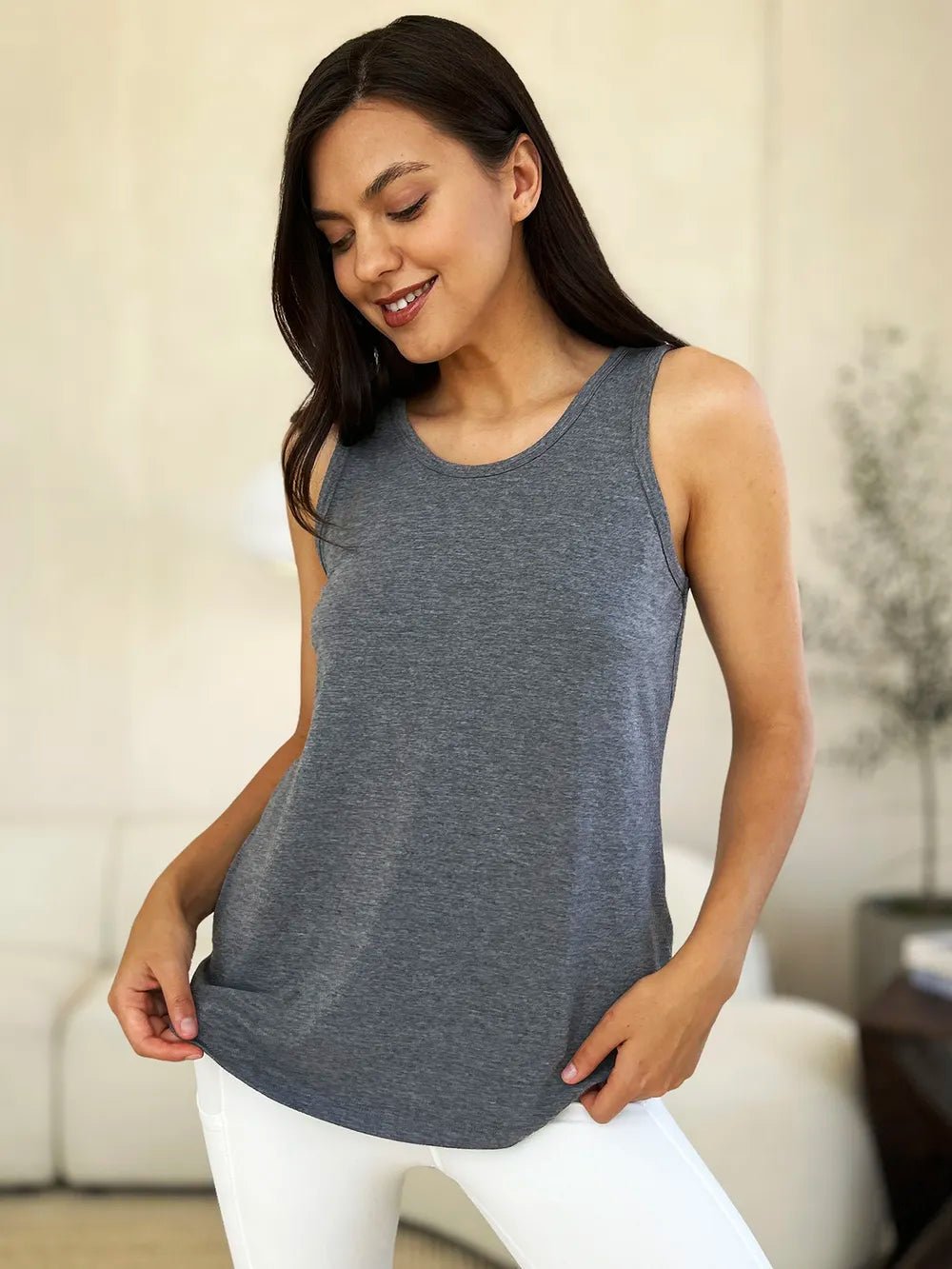 Basic Bae Full Size Round Neck Curved Hem Tank - Grace & Grit Boutique