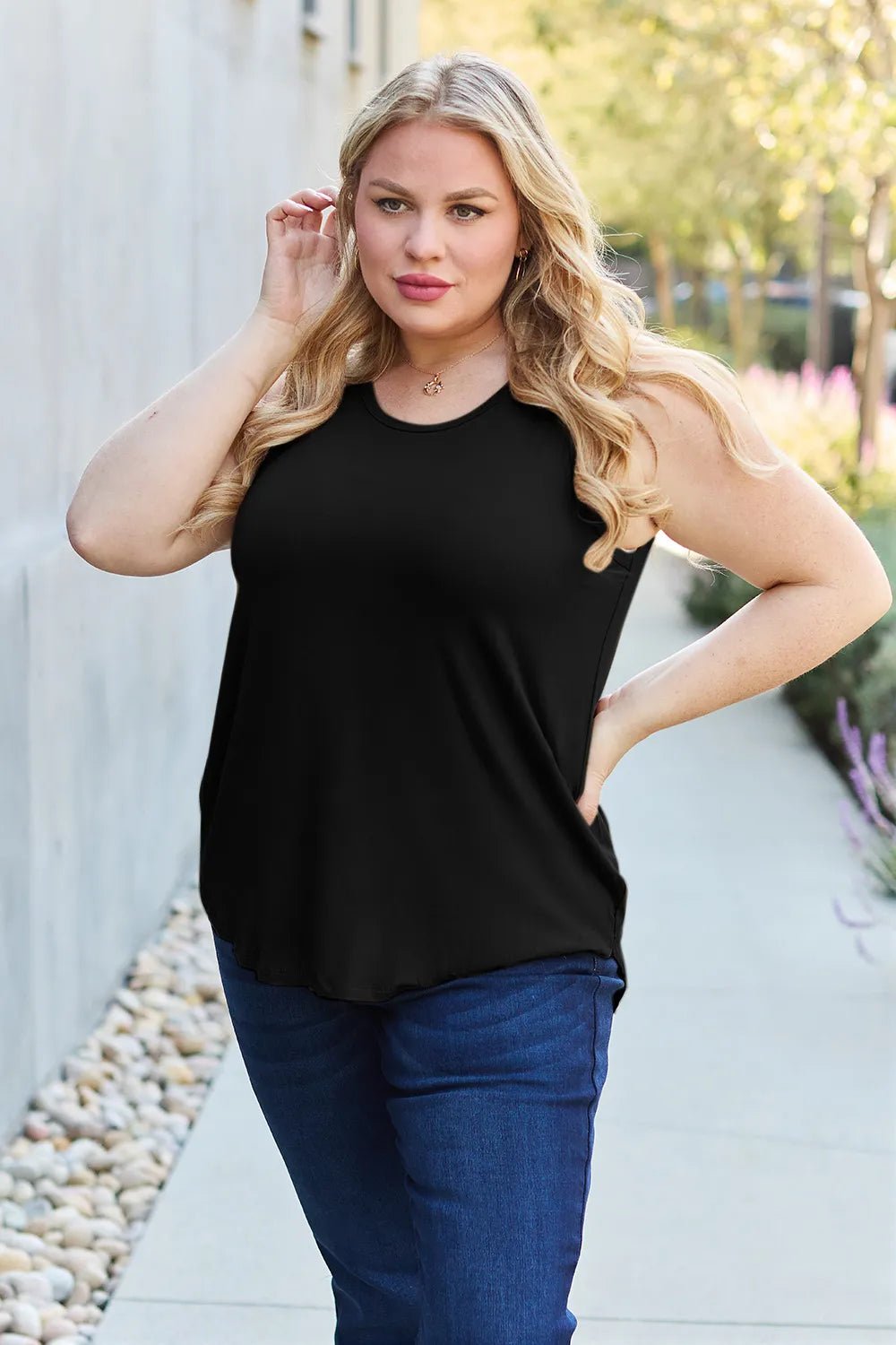 Basic Bae Full Size Round Neck Curved Hem Tank - Grace & Grit Boutique