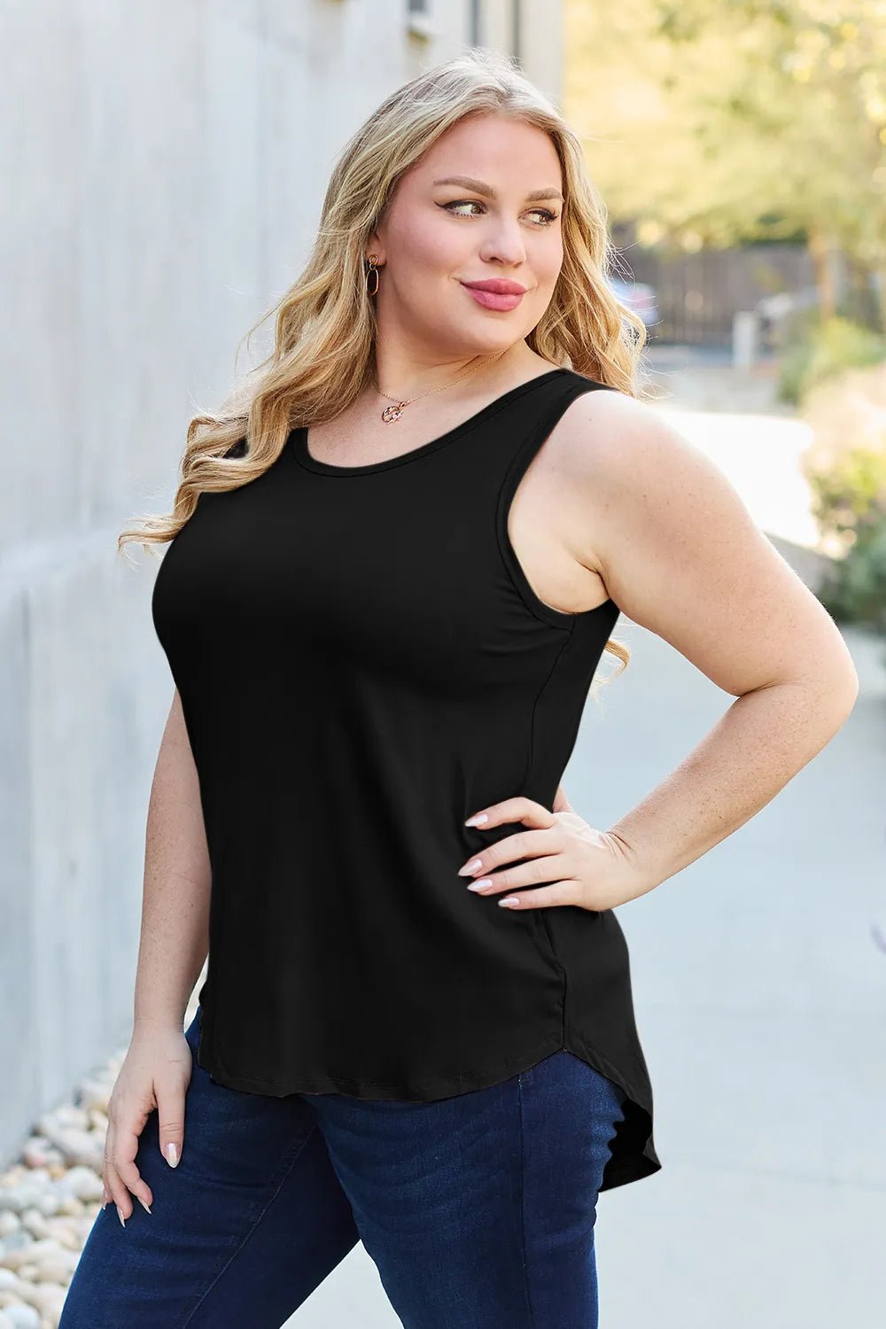 Basic Bae Full Size Round Neck Curved Hem Tank - Grace & Grit Boutique
