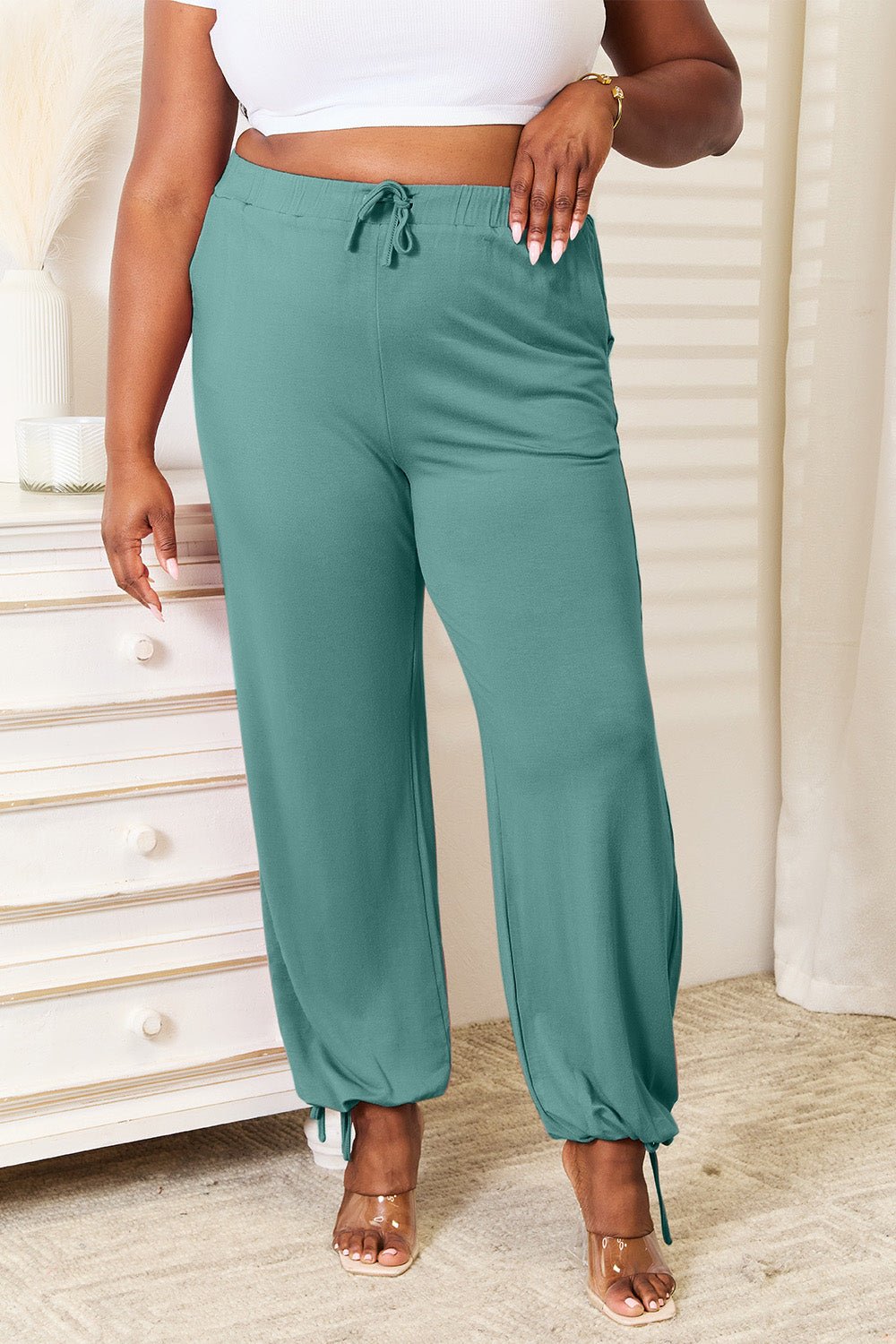 Basic Bae Full Size Soft Rayon Drawstring Waist Pants with Pockets by Trendsi