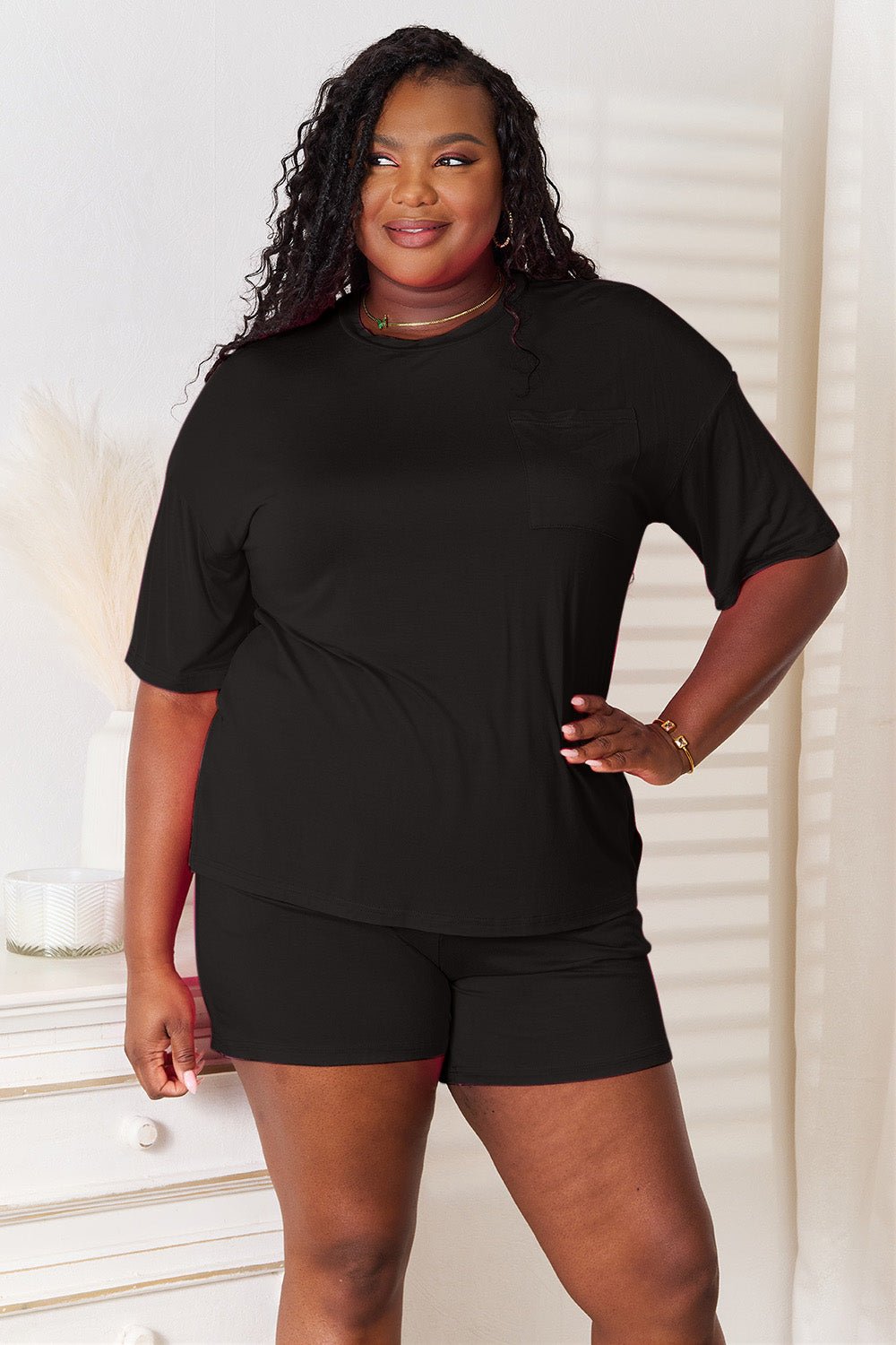 Basic Bae Full Size Soft Rayon Half Sleeve Top and Shorts Set - Grace & Grit Boutique