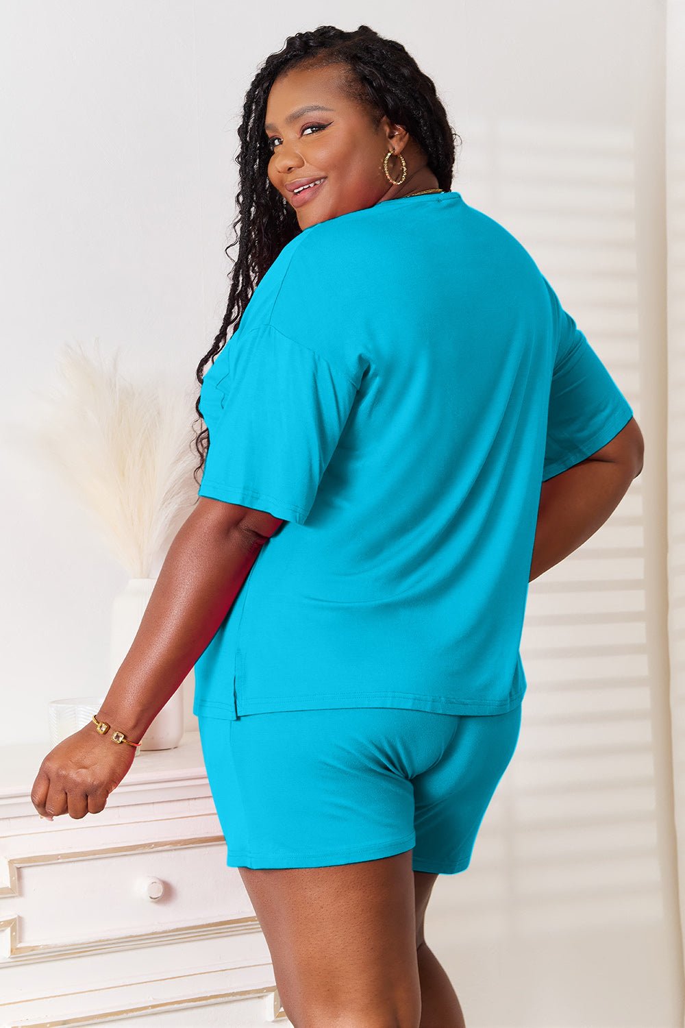 Basic Bae Full Size Soft Rayon Half Sleeve Top and Shorts Set - Grace & Grit Boutique