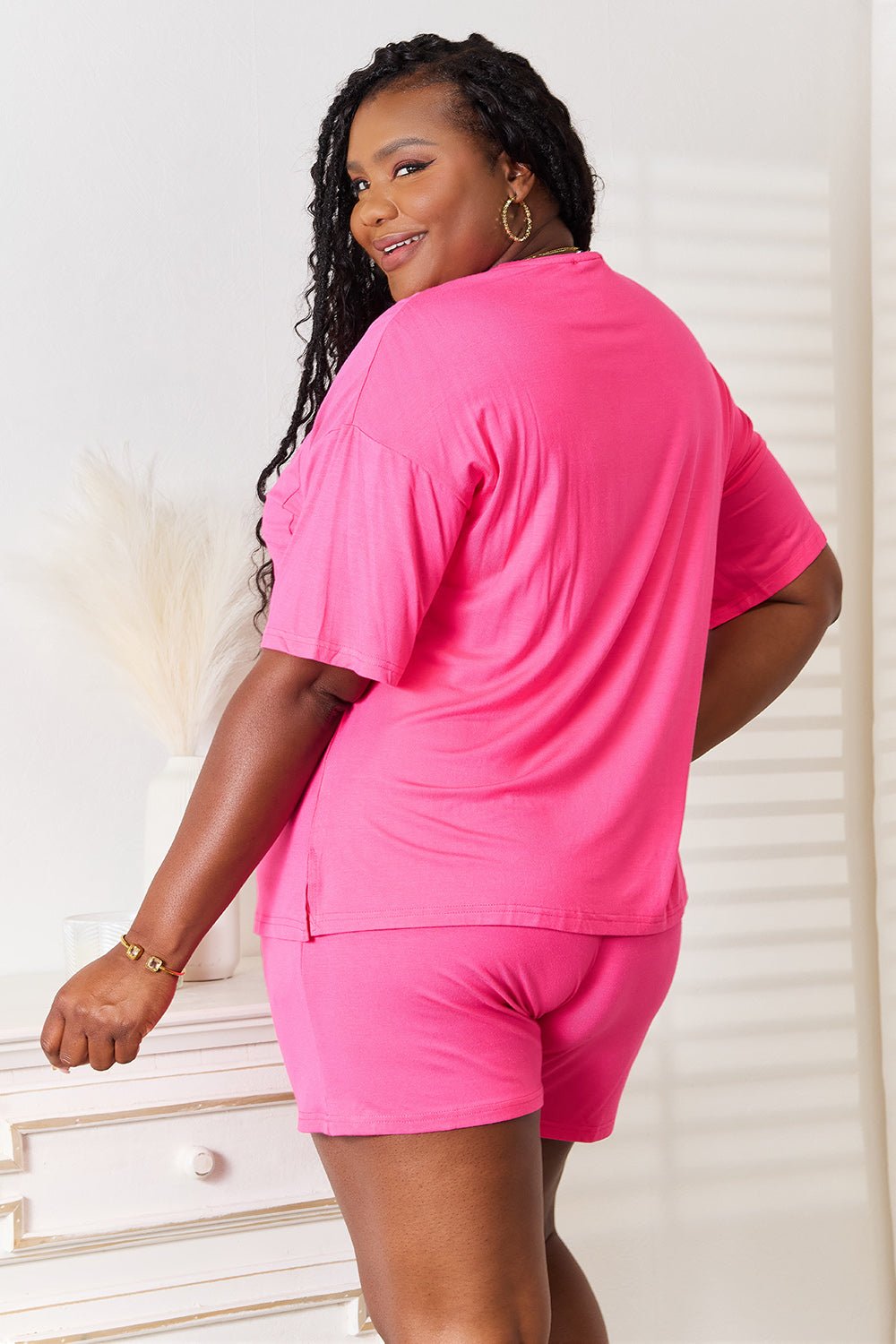 Basic Bae Full Size Soft Rayon Half Sleeve Top and Shorts Set - Grace & Grit Boutique
