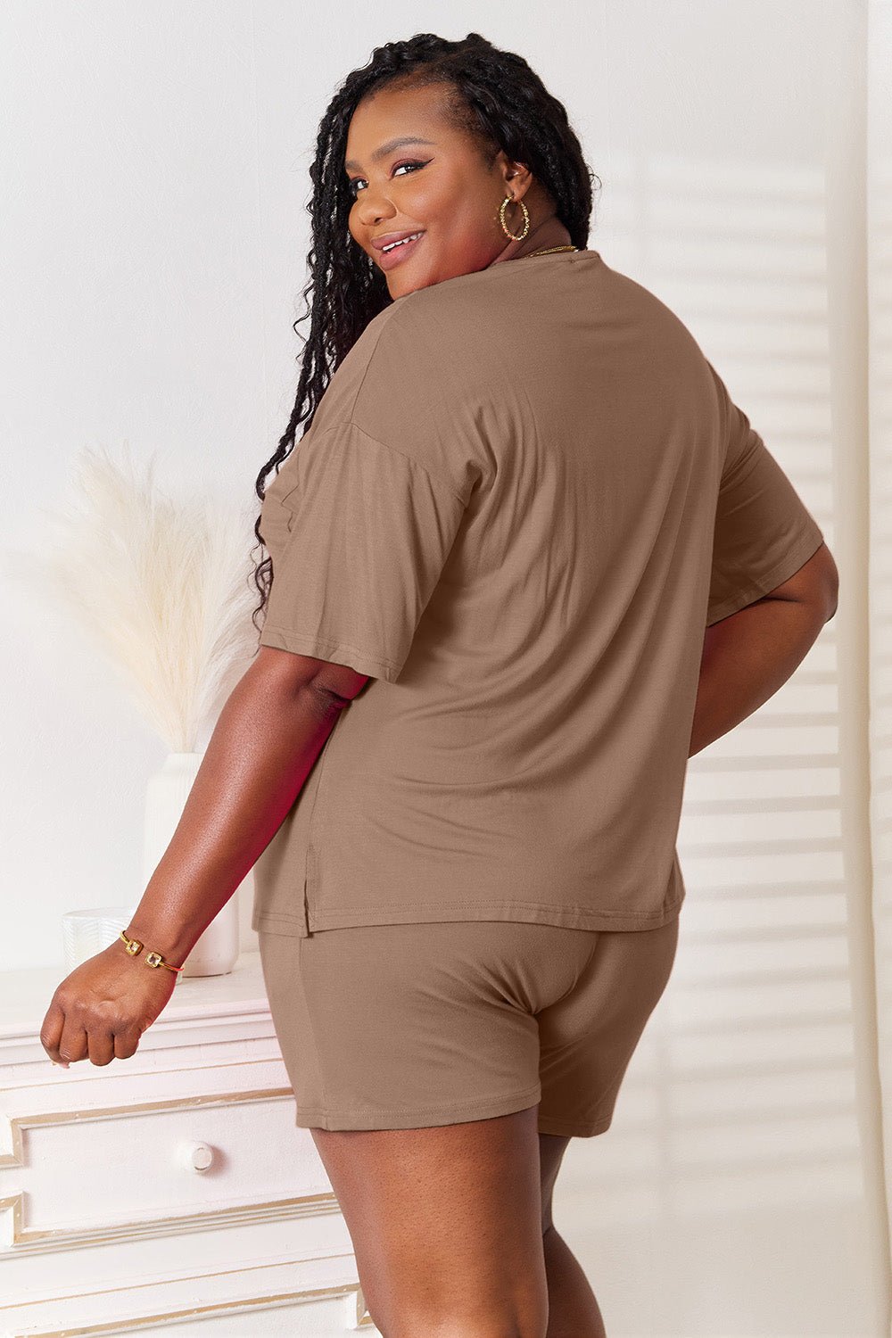 Basic Bae Full Size Soft Rayon Half Sleeve Top and Shorts Set - Grace & Grit Boutique
