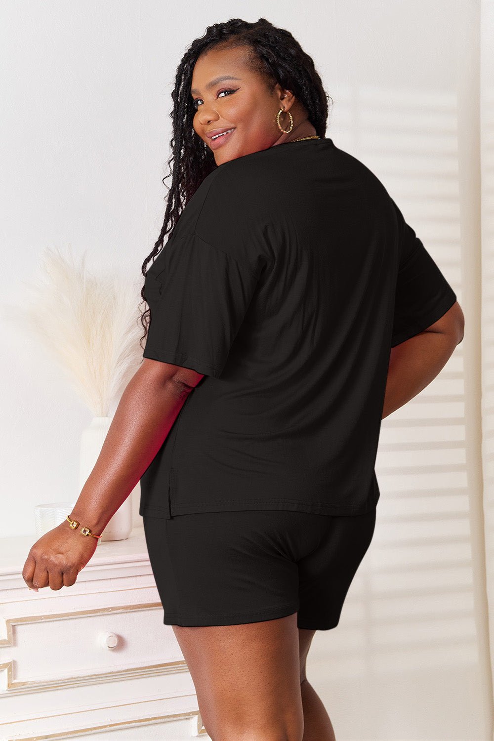 Basic Bae Full Size Soft Rayon Half Sleeve Top and Shorts Set - Grace & Grit Boutique