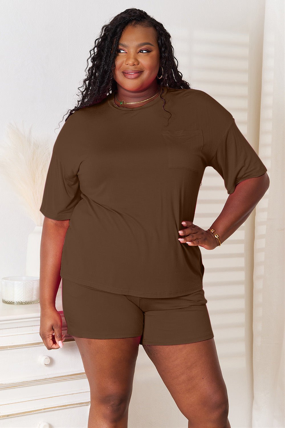 Basic Bae Full Size Soft Rayon Half Sleeve Top and Shorts Set - Grace & Grit Boutique