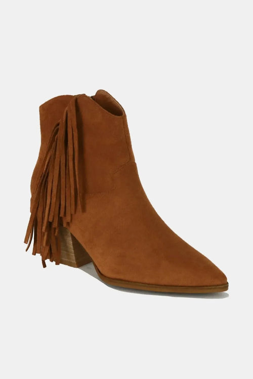 Beast Fashion Suede Fringe Point Toe Ankle Boots by Trendsi
