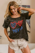BiBi 4th Of July Theme Mineral Washed Laser Cut Top - Grace & Grit Boutique