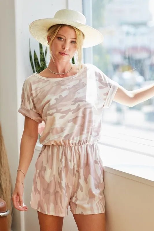 BiBi Camo Print French Terry Romper with Side Pockets - Grace & Grit Boutique
