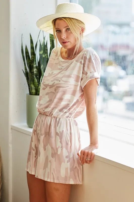 BiBi Camo Print French Terry Romper with Side Pockets - Grace & Grit Boutique
