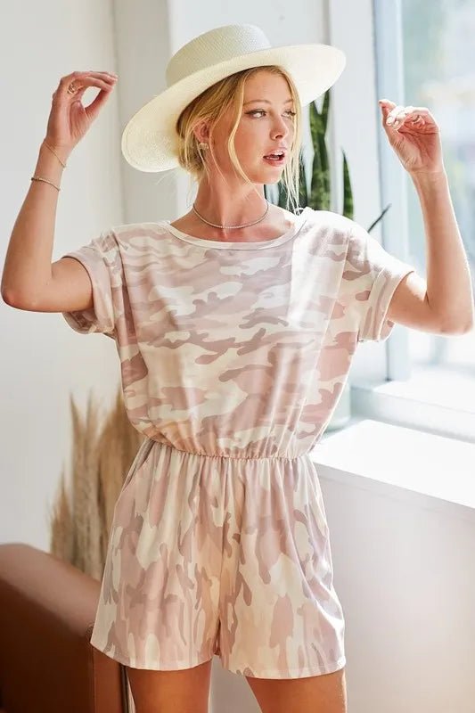 BiBi Camo Print French Terry Romper with Side Pockets - Grace & Grit Boutique