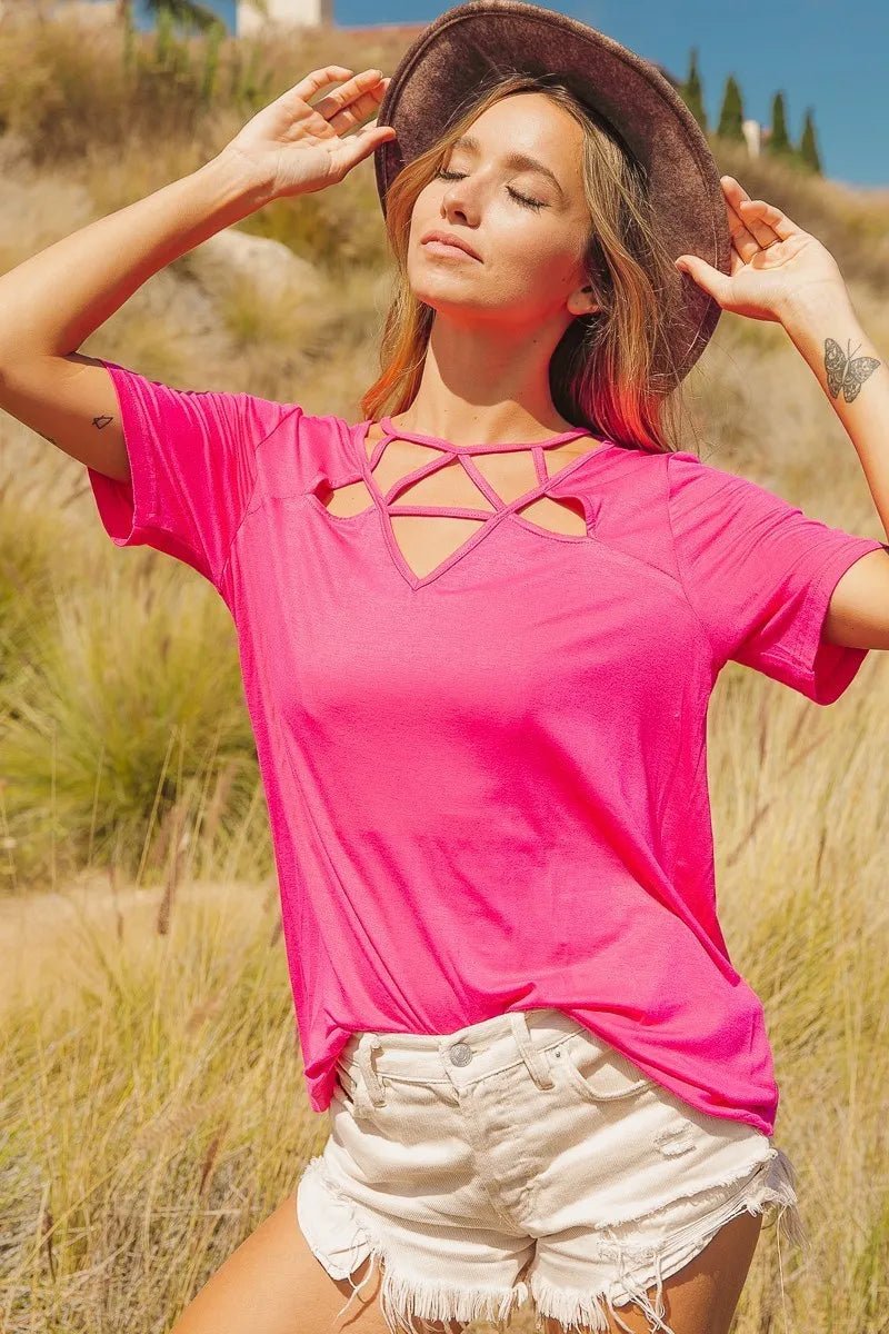 BiBi Silky Knit Top with Front Details - Grace & Grit Boutique