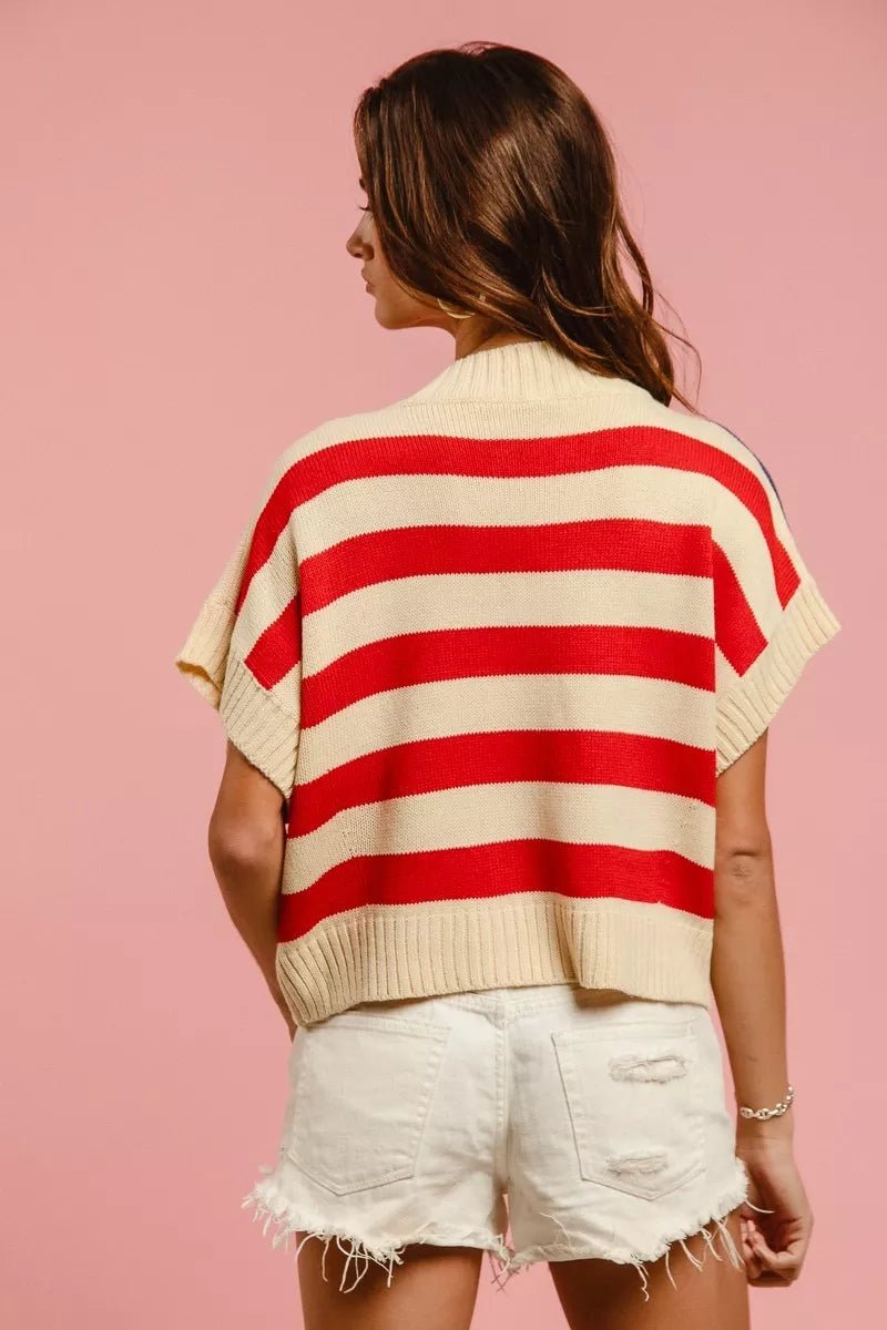 BiBi Star Patches American Flag Sleeveless Sweater - Grace & Grit Boutique