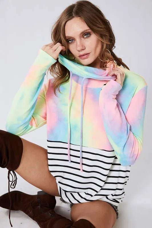 BiBi Tie Dye French Terry Cowl Neck Top - Grace & Grit Boutique