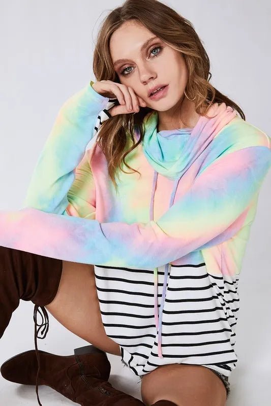 BiBi Tie Dye French Terry Cowl Neck Top - Grace & Grit Boutique