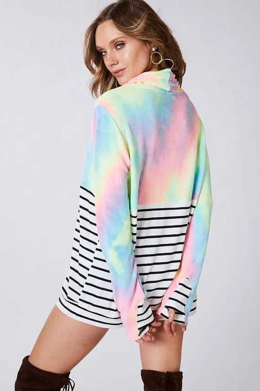 BiBi Tie Dye French Terry Cowl Neck Top - Grace & Grit Boutique